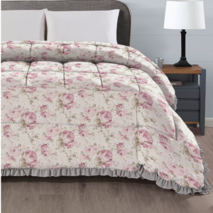 Trapunta matrimoniale con peonie e balza