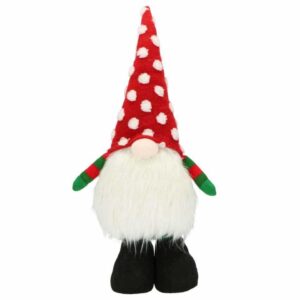 Gnomo Ted in tessuto a righe rosso e verde con cappello rosso a pois bianco