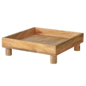 Vassoio quadrato in legno di mango con piedini, disponibile in piccolo e grande