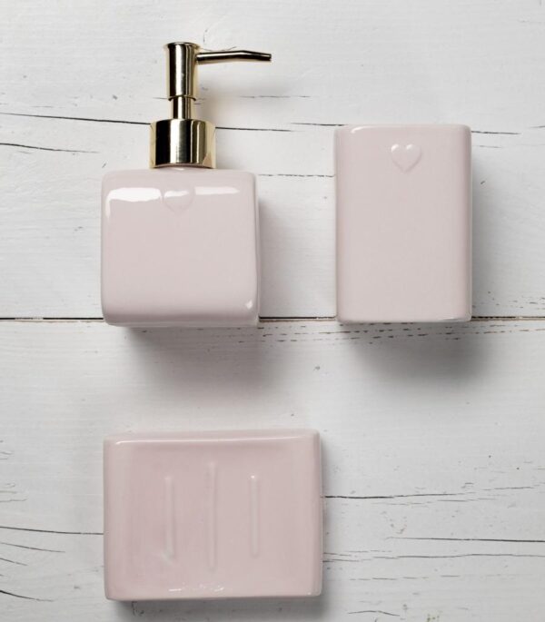 Set da bagno Love rosa con cuoricino - immagine 2