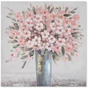 Quadro con vaso di fiori rosa e glitter