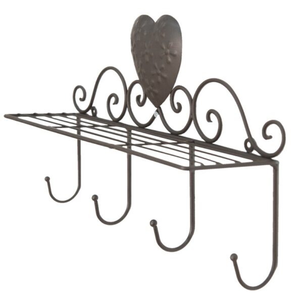 Mensola cuore con ganci marrone corten - immagine 2