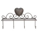 Mensola cuore con ganci marrone corten