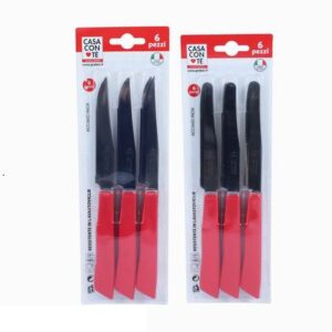 Confezione 6 coltelli tavola o bistecca in acciaio inox con manico rosso
