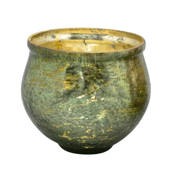 Porta candele verde effetto crackle oro
