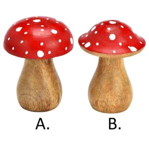 Fungo in legno di mango rosso con pois h.10cm