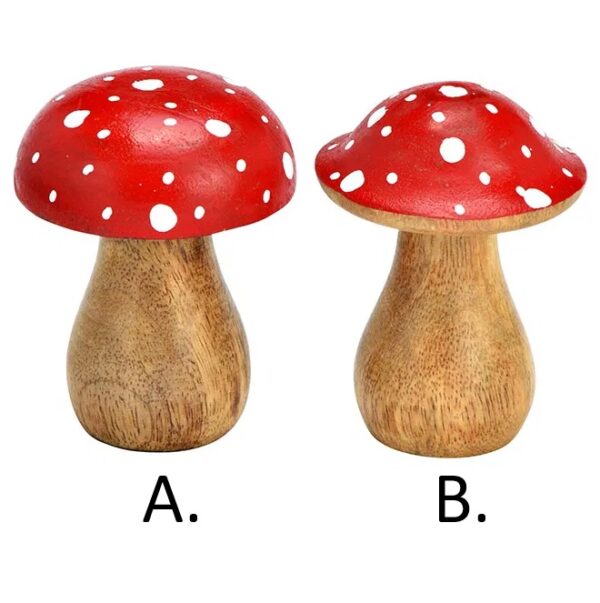 Fungo in legno di mango rosso con pois h.10cm