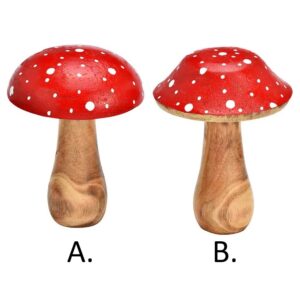 Fungo in legno di mango rosso con pois h.13cm