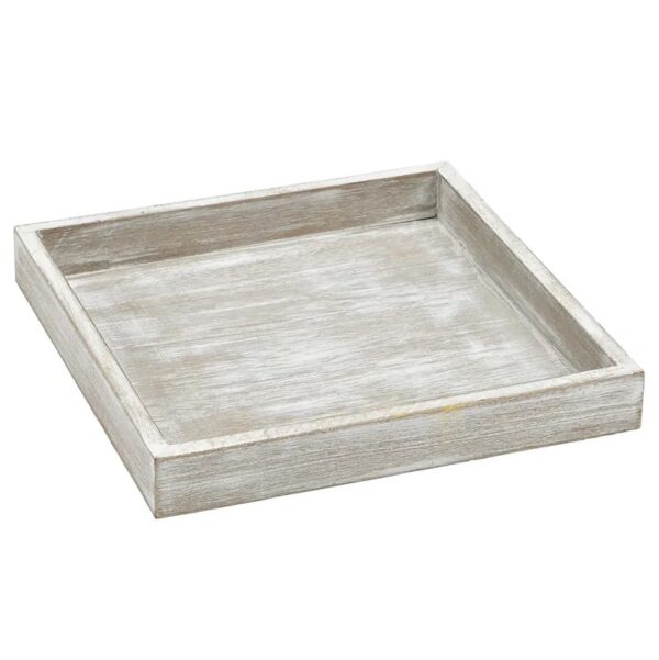 Vassoio quadrato in legno grigio e bianco shabby