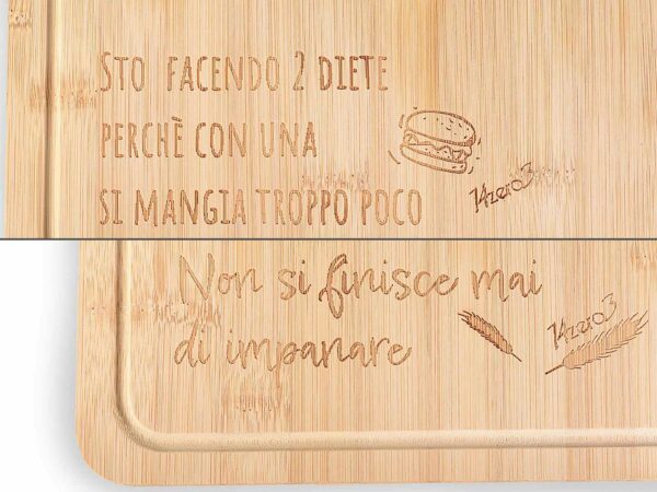 Set tagliere con 3 utensili in bamboo e scritte - immagine 2