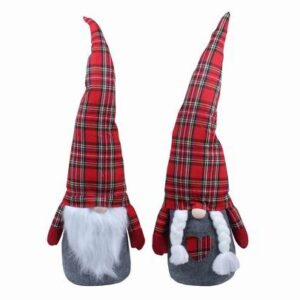 Gnomo/a grigio con cappello rosso scozzese h.80cm