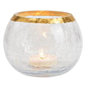 Portacandele effetto crackled trasparente con filo oro