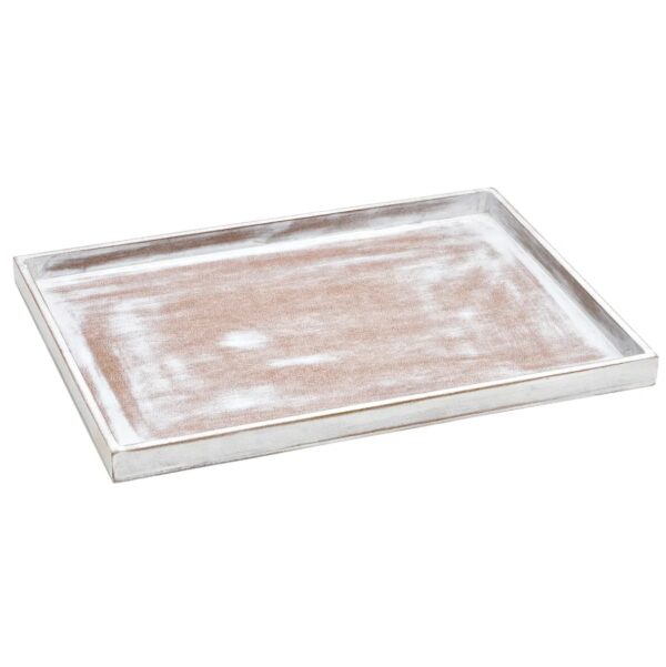 Vassoio rettangolare in legno bianco shabby