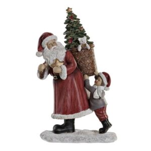 Babbo Natale con albero e bambino in resina