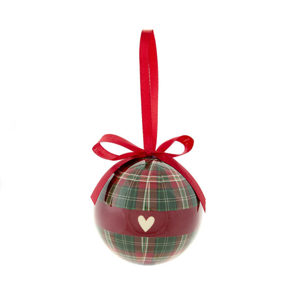 Pallina di Natale in tartan verde con cuoricino