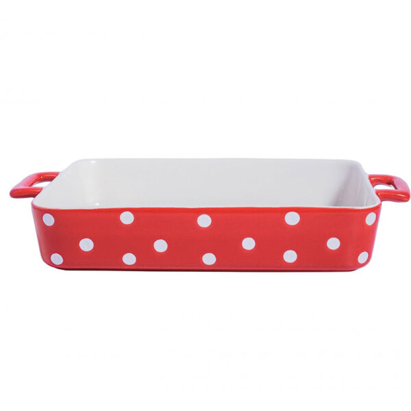 Pirofila rettangolare rosso con pois bianchi – Isabelle Rose