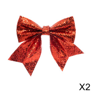 Set 2 fiocchi in tessuto con glitter e paillettes rosso
