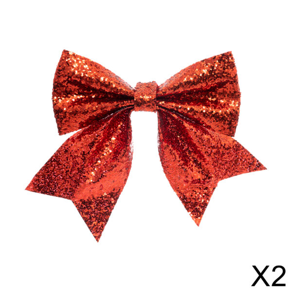 Set 2 fiocchi in tessuto con glitter e paillettes rosso