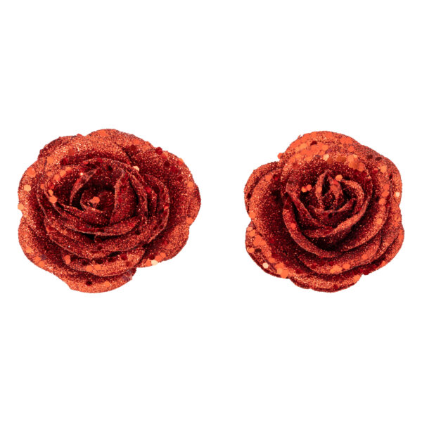 Set 2 rose glitter rosso con spilla