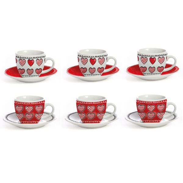 Set 6 tazzine da caffè Lovely Hearts rosso