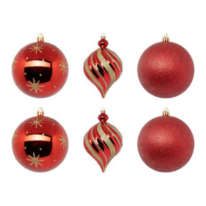Set 6 palle di Natale rosso e oro 10cm