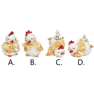 Pollo mini in polyresina con collo in paglia