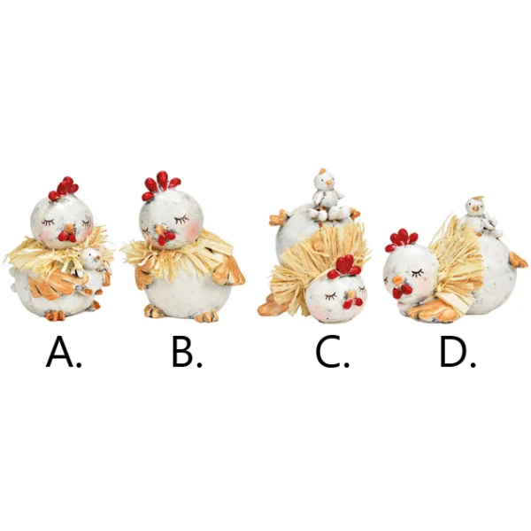 Pollo mini in polyresina con collo in paglia