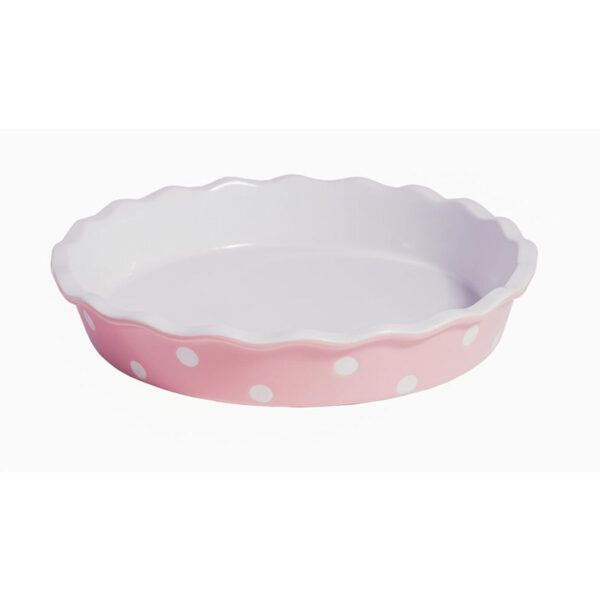 Pirofila rotonda rosa con pois bianchi