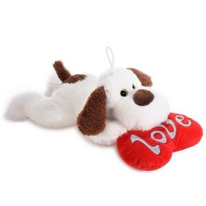 Cagnolino sdraiato peluche con cuore