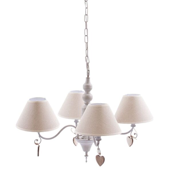 Lampadario a 4 bracci grigio/ecru in ferro con cuoricini