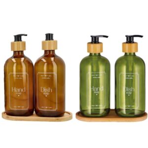 Set 2 dispenser Hand & Dish in vetro con vassoio in legno