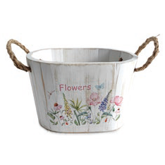 Porta vaso ovale Flowers in legno