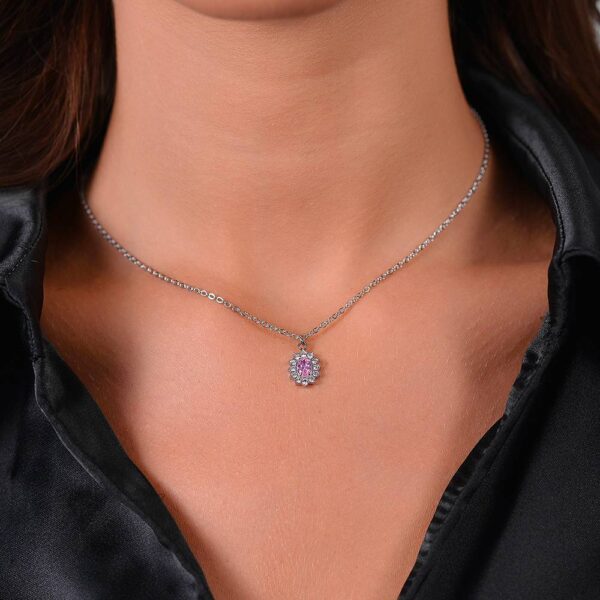 Collana donna in acciaio con cristalli e zircone rosa