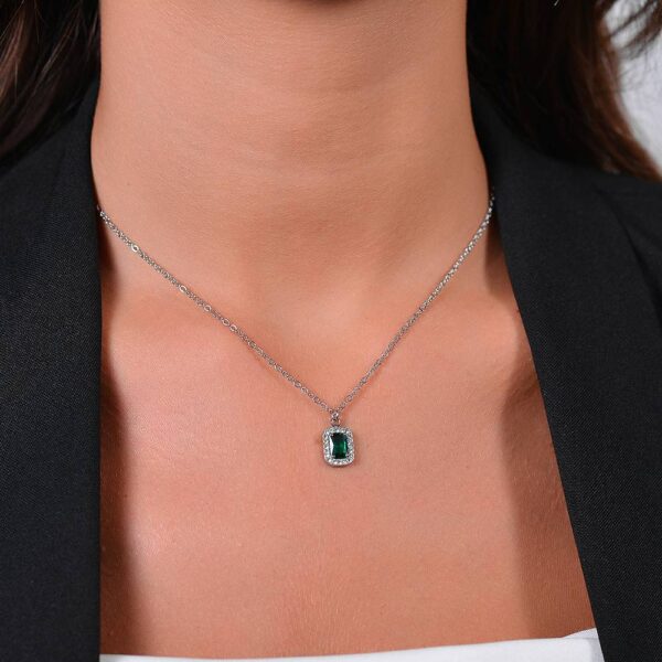 Collana donna in acciaio con cristalli e zircone verde - immagine 3