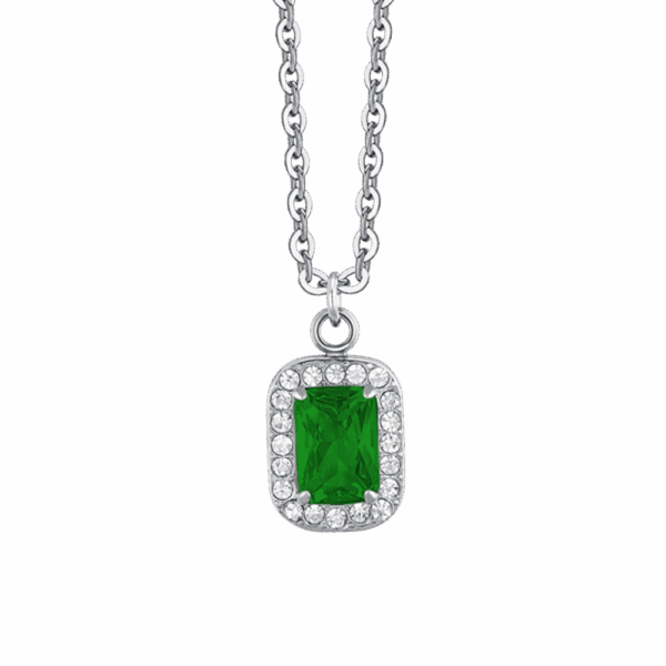 Collana donna in acciaio con cristalli e zircone verde - immagine 2