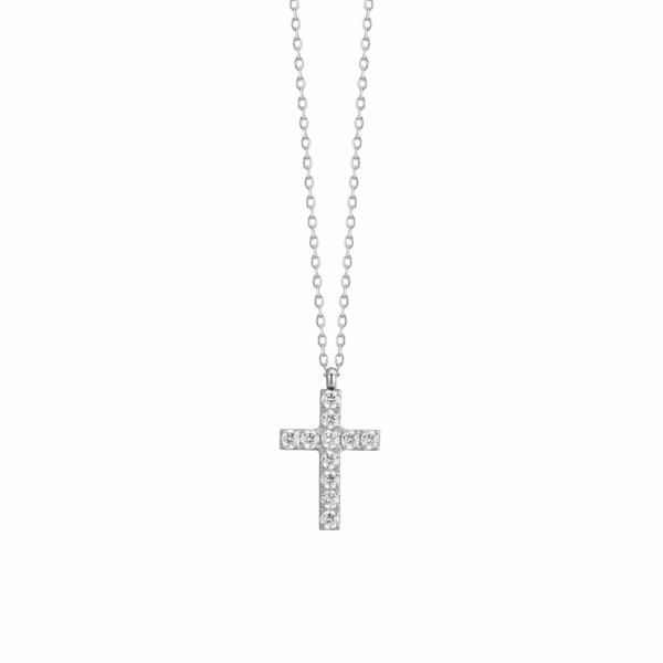 Collana donna in acciaio con croce e zirconi