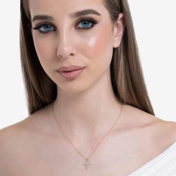 Collana donna in acciaio IP gold con croce e zirconi - immagine 4