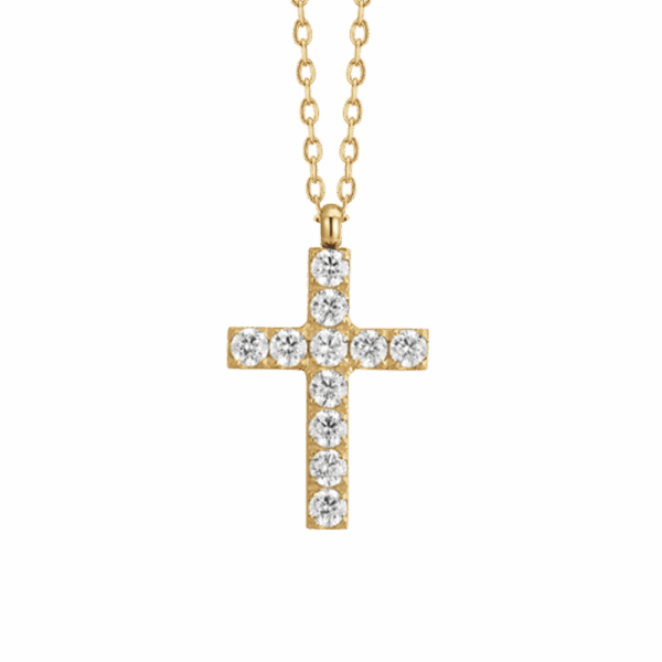 Collana donna in acciaio IP gold con croce e zirconi - immagine 2