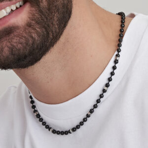 Collana uomo in acciaio nero con elementi