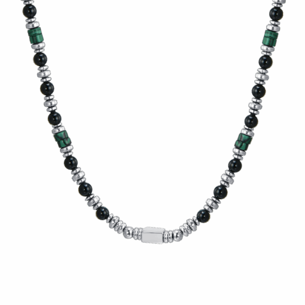 Collana uomo in acciaio con agata nera - immagine 2