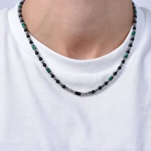 Collana uomo in acciaio con agata nera