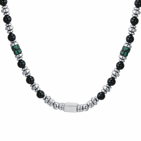 Collana uomo in acciaio con agata nera - immagine 3