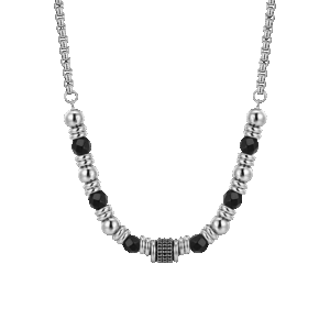Collana uomo in acciaio con agata nera ed elementi