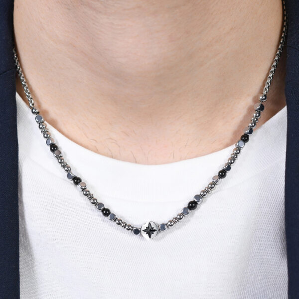 Collana uomo in acciaio con rosa dei venti IP nero