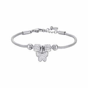 Bracciale bambina in acciaio con farfalla e cristalli