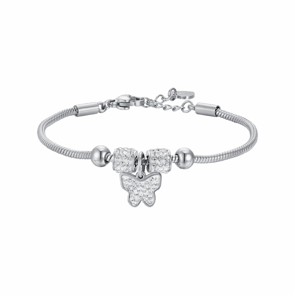 Bracciale bambina in acciaio con farfalla e cristalli