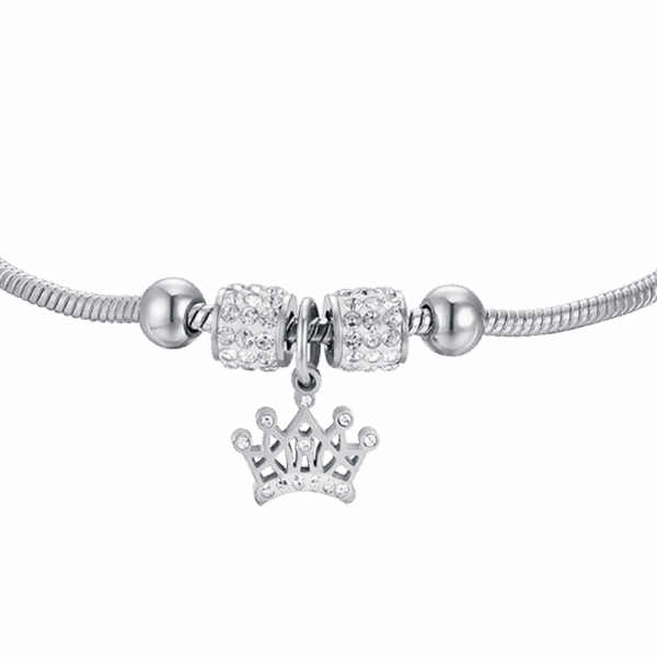 Bracciale bambina in acciaio con corona e cristalli - immagine 4