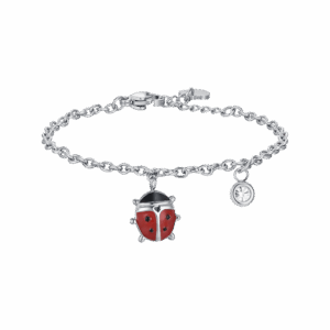 Bracciale bambina in acciaio con coccinella e cristallo