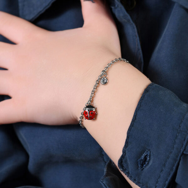 Bracciale bambina in acciaio con coccinella e cristallo - immagine 5