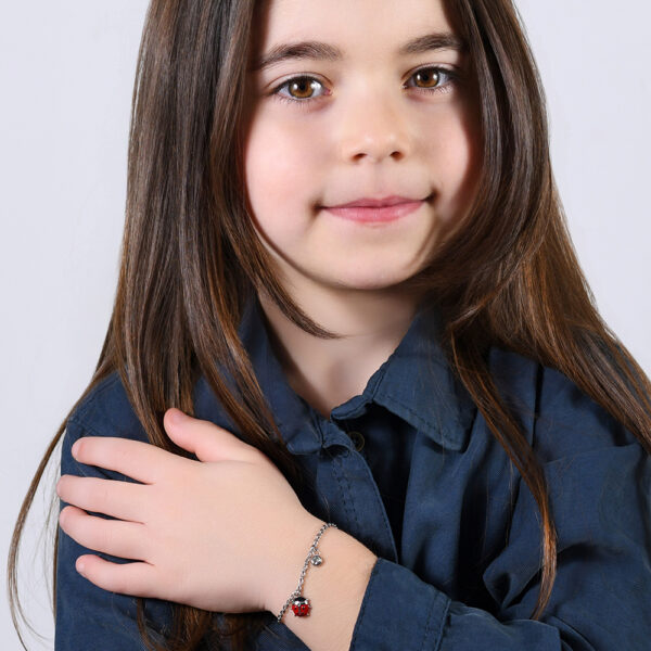 Bracciale bambina in acciaio con coccinella e cristallo - immagine 6